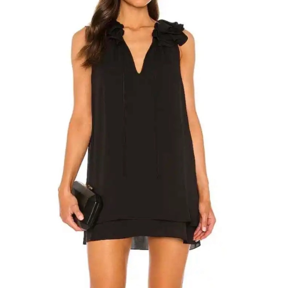 Amanda Uprichard | Belle Ruffle Collar V-Neck Sleeveless Mini Dress Black Small